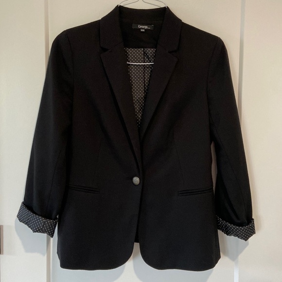 George Womens Blazer Size M Medium Black Polka Dot Lining One Button Faux Pocket - Picture 1 of 9
